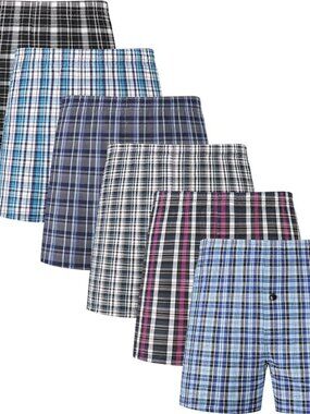 JupiterSecret Men's Cotton Boxer Shorts 6-Pack Classic Fit Plaid Underwear [4XL]